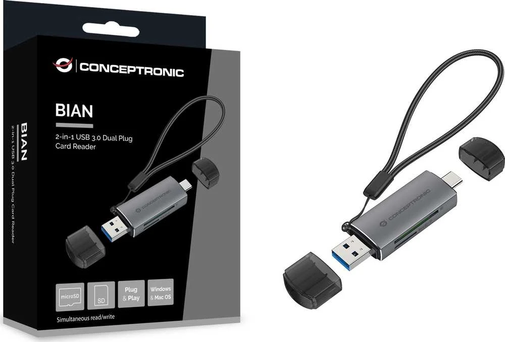 Skaitytuvas Conceptronic CONCEPTRONIC kortelių skaitytuvas USB-C/USB-A -> Micro SD/TF sw