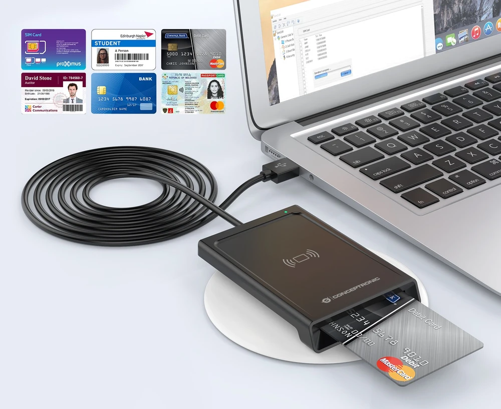 Carruzzo Conceptronic BIAN11B išmanusis kortelių skaitytuvas Vidaus USB USB 2.0 Juoda
