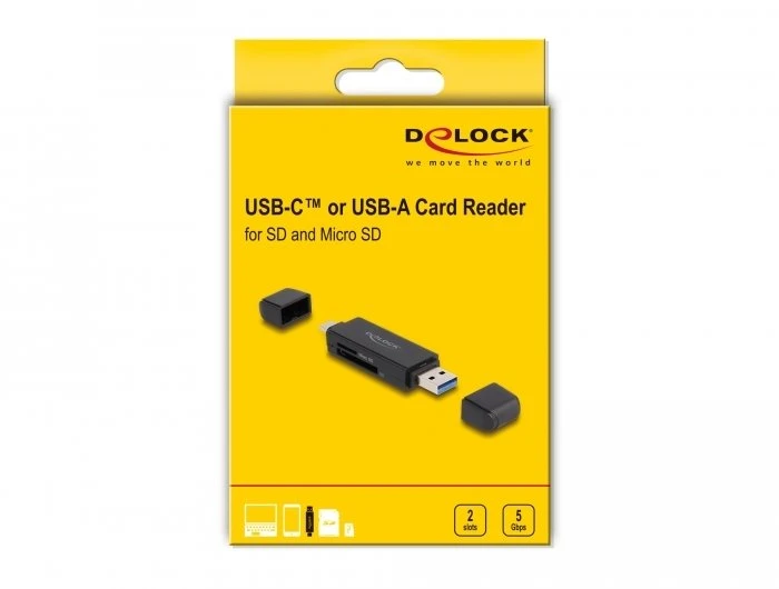 Delock kortelių skaitytuvas SuperSpeed USB 5 Gbps USB Type-C / Type-A