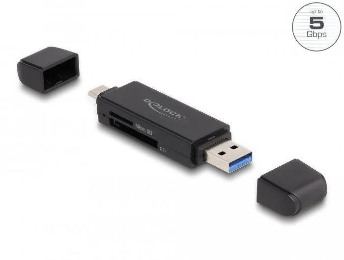 Delock kortelių skaitytuvas SuperSpeed USB 5 Gbps USB Type-C / Type-A