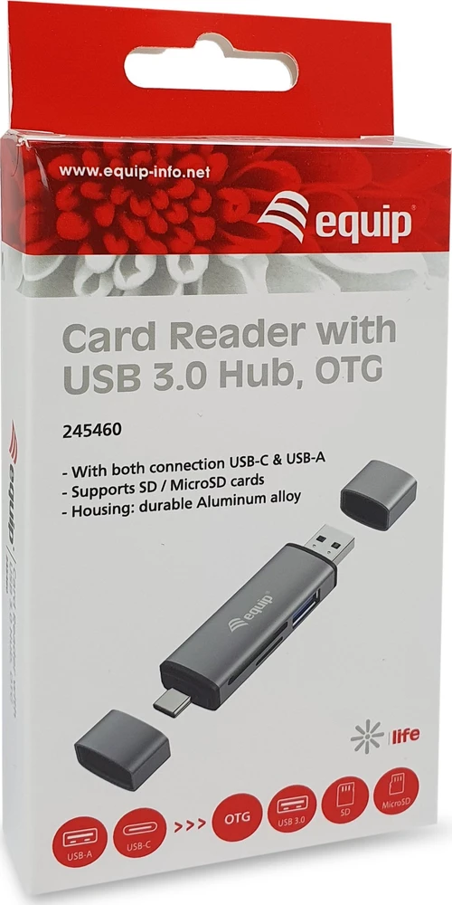 Skaitytuvas Equip Equip kortelių skaitytuvas USB 3.0+USB-C skirtas SD/MicroSD