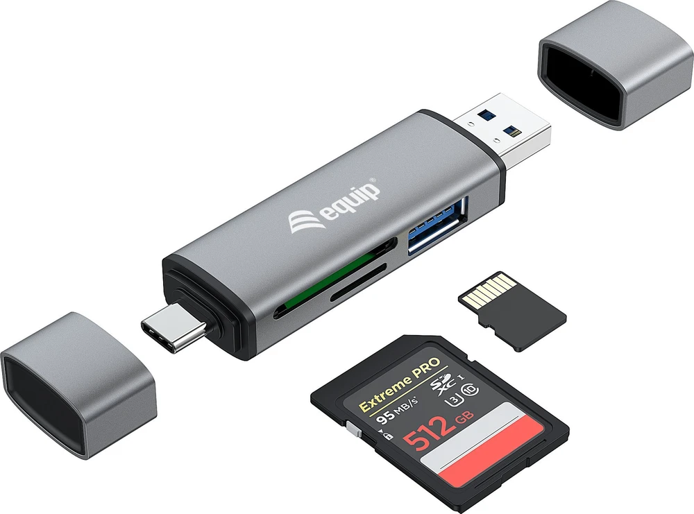 Skaitytuvas Equip Equip kortelių skaitytuvas USB 3.0+USB-C skirtas SD/MicroSD