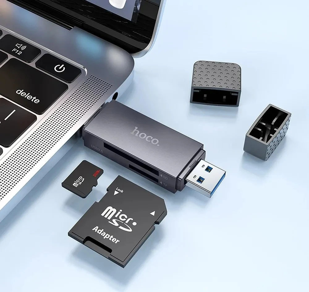 Atminties kortelių skaitytuvas Hoco HB45 USB-C/USB-A 2-in-1 USB2.0 pilkas