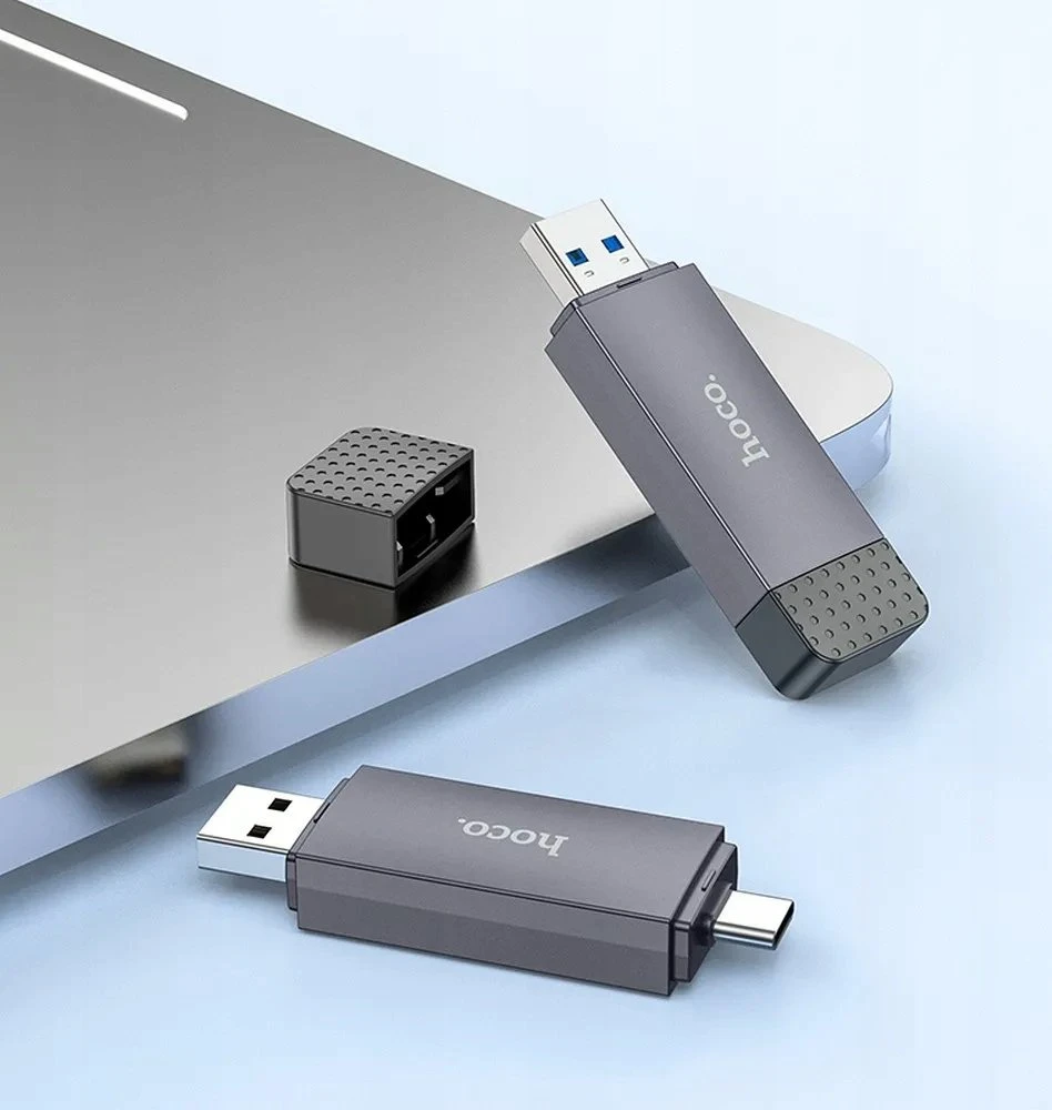 Atminties kortelių skaitytuvas Hoco HB45 USB-C/USB-A 2-in-1 USB2.0 pilkas