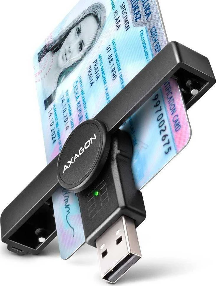 Axagon Sulankstoma kišenė USB-A kontaktas Smart / ID kortelių skaitytuvas.