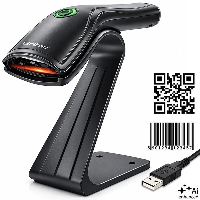 QOLTEC Brūkšninių kodų skaitytuvas 1D 2D stovas skaitytuvui QR EAN USB