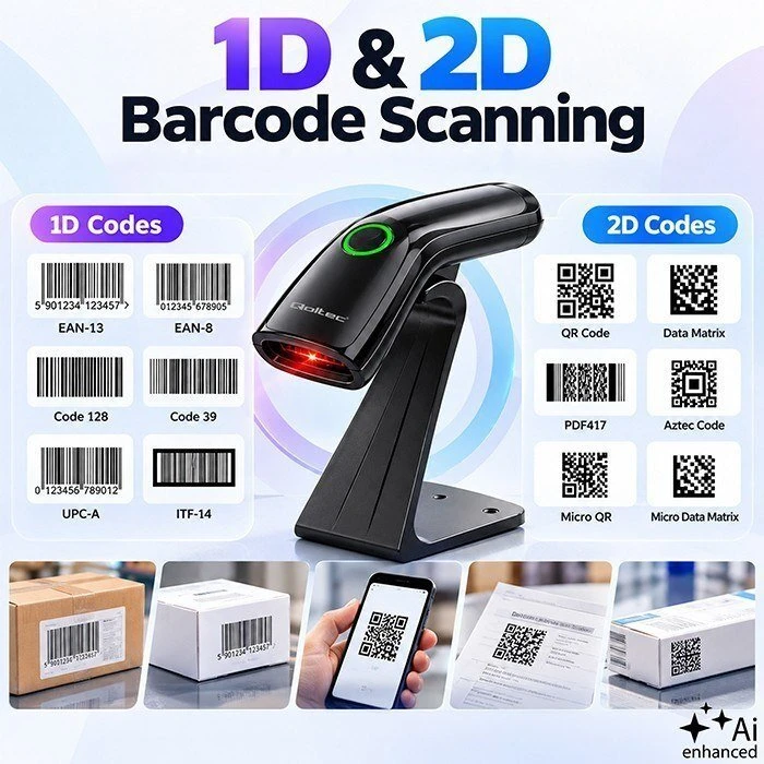 QOLTEC Brūkšninių kodų skaitytuvas 1D 2D stovas skaitytuvui QR EAN USB