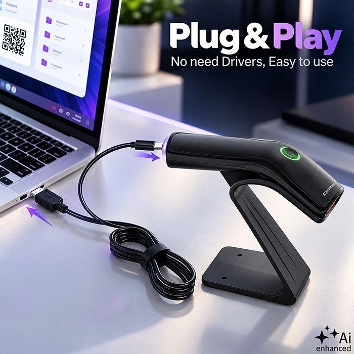 Qoltec Belaidis brūkšninių kodų skaitytuvas 1d 2d + stojak na skaner |qr | ean | usb
