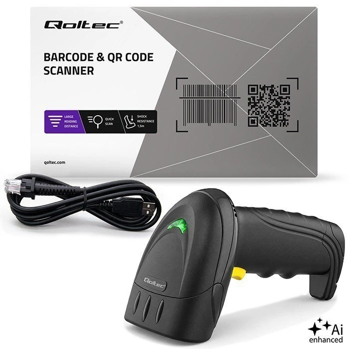 QOLTEC Brūkšninių kodų skaitytuvas 1D 2D QR EAN USB