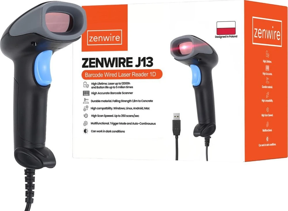 Brūkšninių kodų skaitytuvas „Zenwire“ stacionarus lazerinis brūkšninių kodų skaitytuvas EAN USB laidinis 1D J13