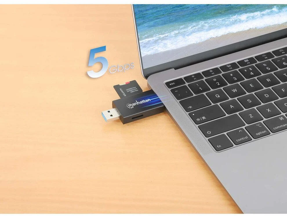 Skaitytuvas Manhattan Skaitytuvas kart USB 3.2 Gen 1 (3.1 Gen 1) Type-A/Type-C Juodas, Permatomas