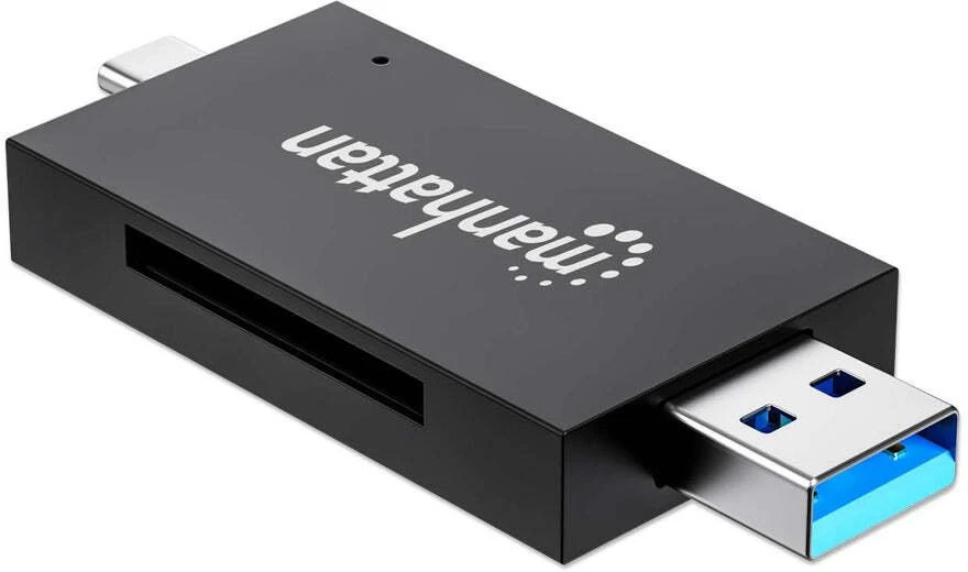Skaitytuvas Manhattan Skaitytuvas kart USB 3.2 Gen 1 (3.1 Gen 1) Type-A/Type-C Juodas, Permatomas