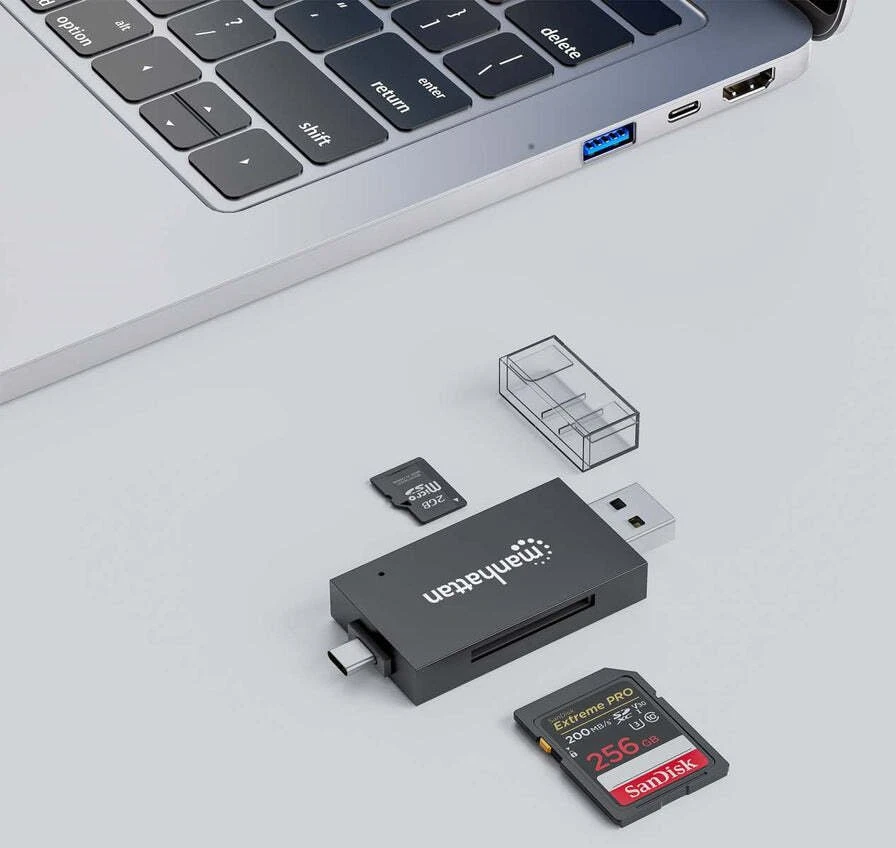 Skaitytuvas Manhattan Skaitytuvas kart USB 3.2 Gen 1 (3.1 Gen 1) Type-A/Type-C Juodas, Permatomas
