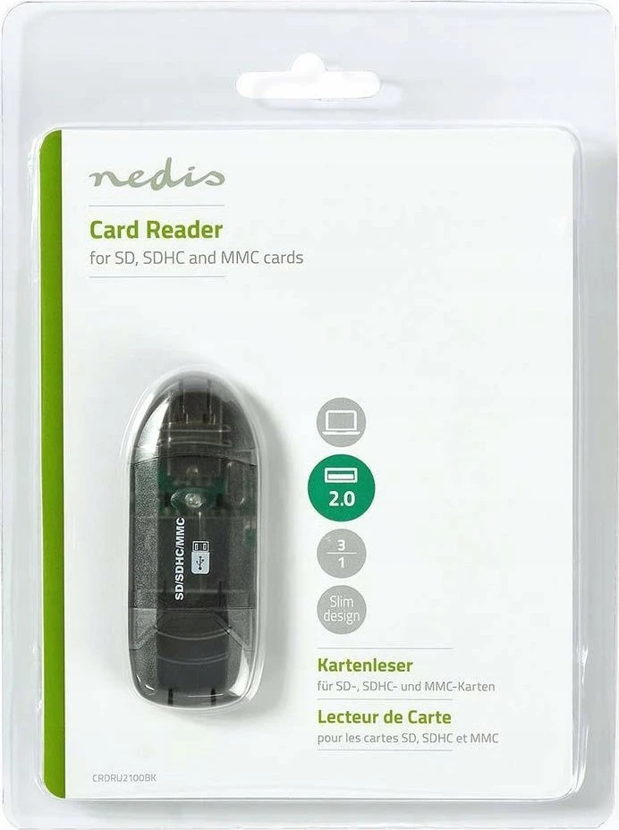 Nedis CRDRU2100BK atminties kortelių skaitytuvas pakuotėje
