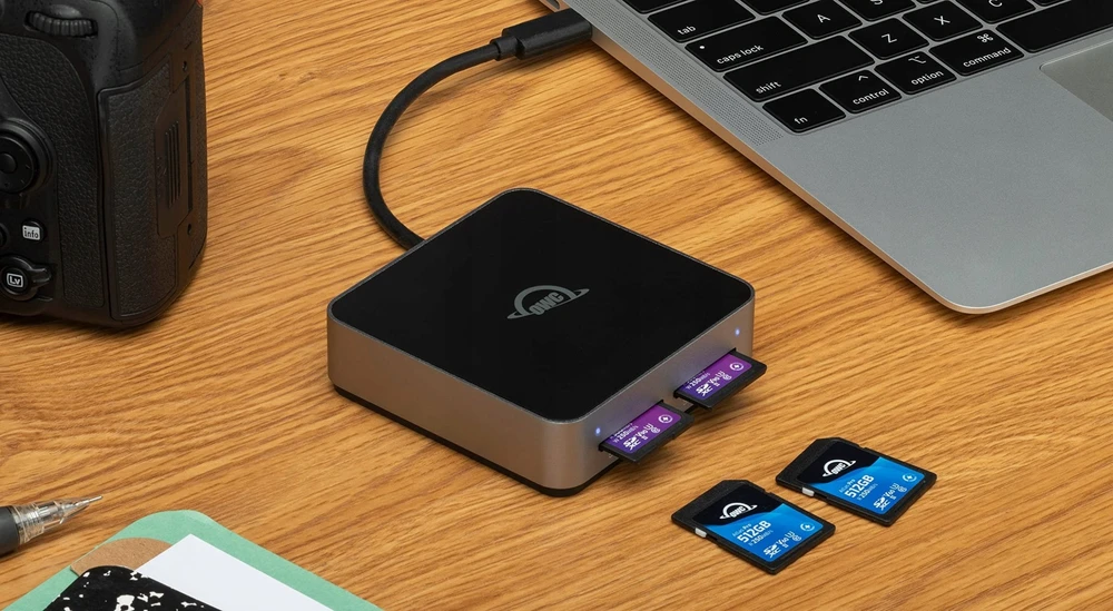 Skaitytuvas OWC Atlas Dual SD kortelių skaitytuvas: USB-C dviejų lizdų SDXC UHS-II kortelių skaitytuvas