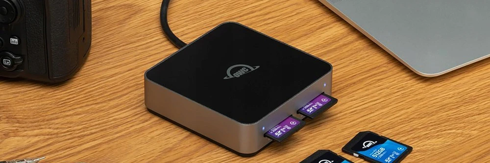 Skaitytuvas OWC Atlas Dual SD kortelių skaitytuvas: USB-C dviejų lizdų SDXC UHS-II kortelių skaitytuvas