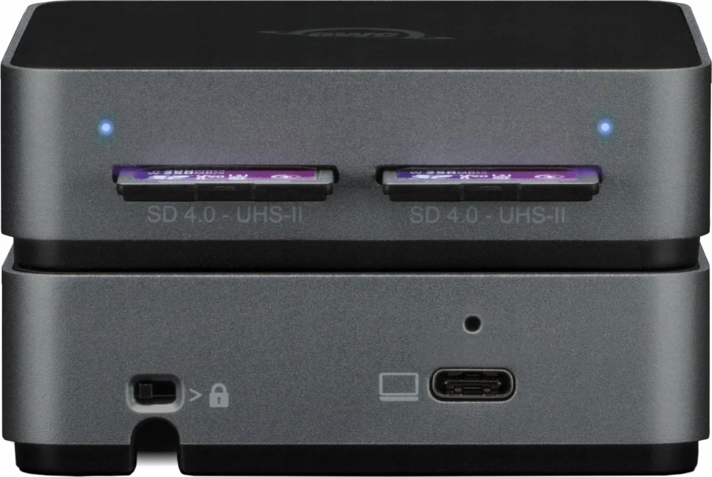 Skaitytuvas OWC Atlas Dual SD kortelių skaitytuvas: USB-C dviejų lizdų SDXC UHS-II kortelių skaitytuvas
