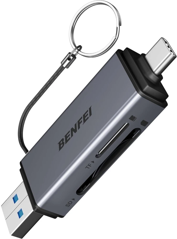 BENFEI kortelių skaitytuvas 2 viename USB-C USB-A 3.0, skirtas SD, Micro SD, juodas