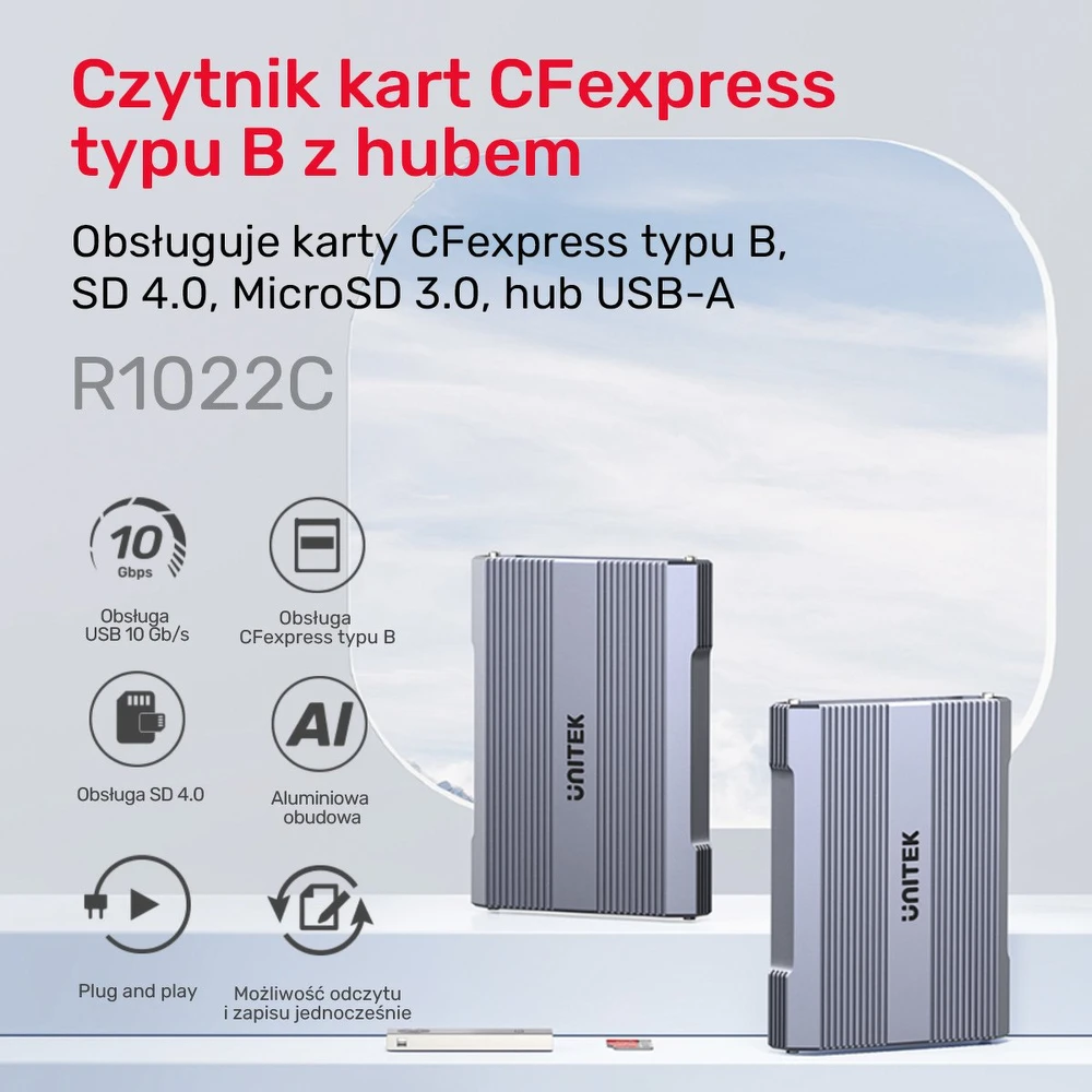 „Unitek“ kortelių skaitytuvas CF Express, SD/Micro SD, USB A