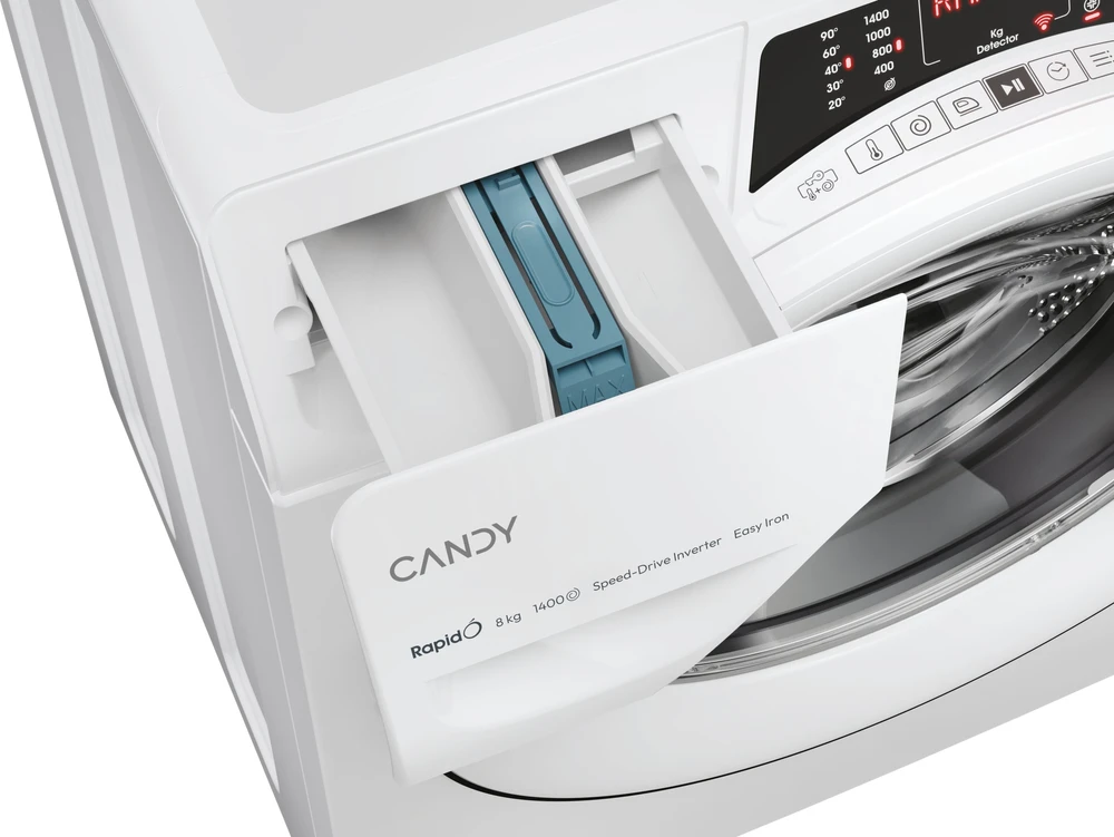 Candy | Skalbimo mašina | RO 1486DWMT/1-S | Energy efficiency class A | Front loading | Skalbimo talpa 8kg | 1400 RPM | Gylis 54 cm | Plotis 60 cm | Ekranas | Digital | Steam function | Baltas