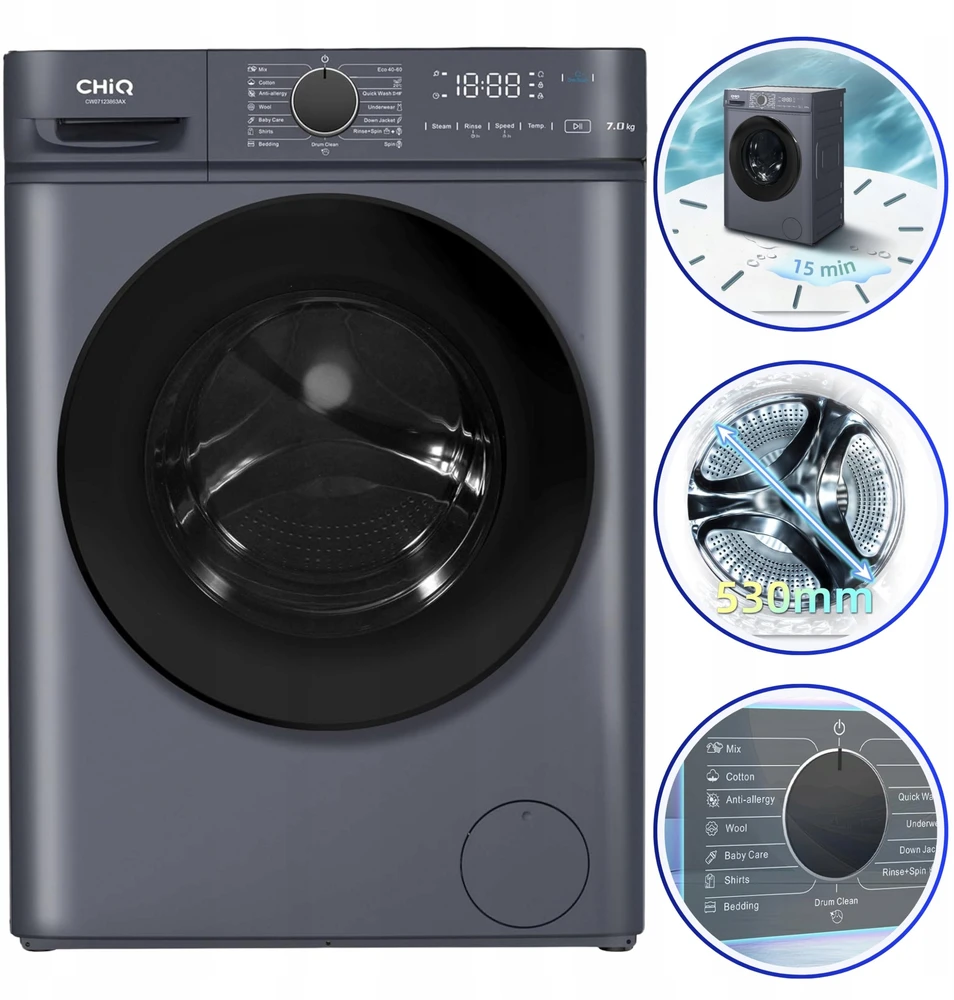 Skalbimo mašina CHiQ Skalbimo mašina parowa 7kg CW07123863AX Steam Space Pro