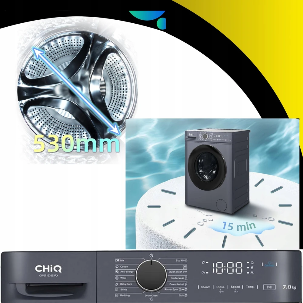 Skalbimo mašina CHiQ Skalbimo mašina parowa 7kg CW07123863AX Steam Space Pro