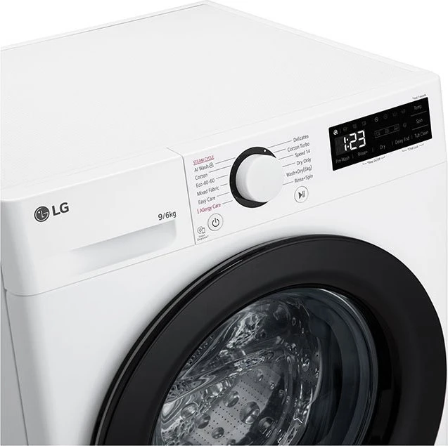 LG | Skalbimo mašina su džiovykle | F4DR509SBW | Energijos vartojimo efektyvumo klasė A | Pakrovimas iš priekio | Skalbimo talpa 9kg | 1400 RPM | Gylis 55 cm | Plotis 60 cm | Ekranas | Sukamoji rankenėlė + LED | Džiovinimo sistema | Džiovinimo talpa 6kg | Garų funkcija | Tiesioginis varymas | Baltas