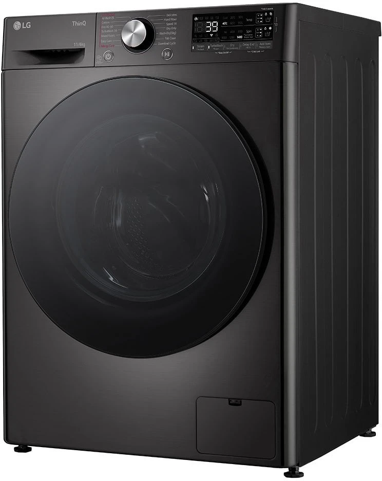 LG | Skalbimo mašina with Dryer | F4DR711S2BA | Energy efficiency class A/D | Front loading | Skalbimo talpa 11 kg | 1400 RPM | Gylis 57 cm | Plotis 60 cm | Ekranas | TFT | Drying system | Drying capacity 6kg | Steam function | Direct drive | Wi-Fi | Juodas