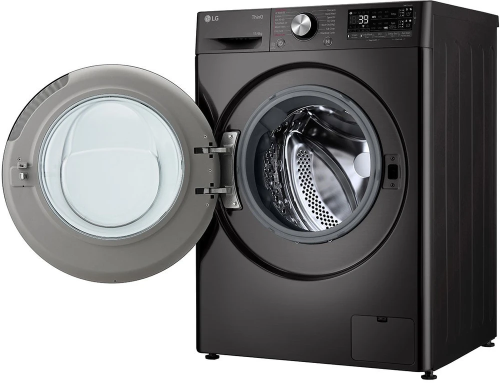 LG | Skalbimo mašina with Dryer | F4DR711S2BA | Energy efficiency class A/D | Front loading | Skalbimo talpa 11 kg | 1400 RPM | Gylis 57 cm | Plotis 60 cm | Ekranas | TFT | Drying system | Drying capacity 6kg | Steam function | Direct drive | Wi-Fi | Juodas