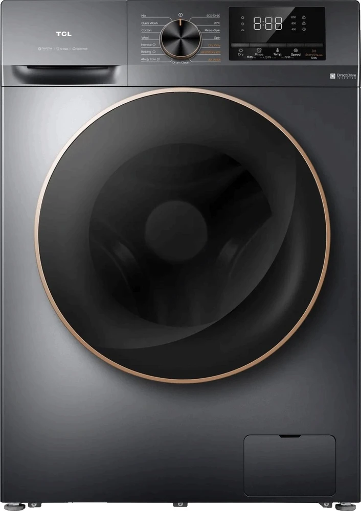 TCL | Skalbimo mašina with dryer | CP1012SA0 | Energy efficiency class A/E | Front loading | Skalbimo talpa 10 kg | 1200 RPM | Gylis 63 cm | Plotis 60 cm | Ekranas | LED | Drying system | Drying capacity 6kg | Steam function