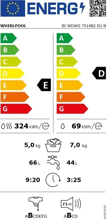 Skalbimo mašina Skalbyklė-džiovyklė Whirlpool WDWG751482 EU