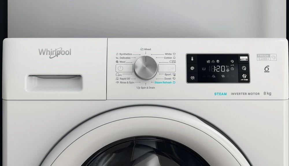 WHIRLPOOL Skalbimo mašina FFB 8258 WV EE, 8kg, 1200 rpm, Energy class B, Gylis 63 cm, Steam refresh