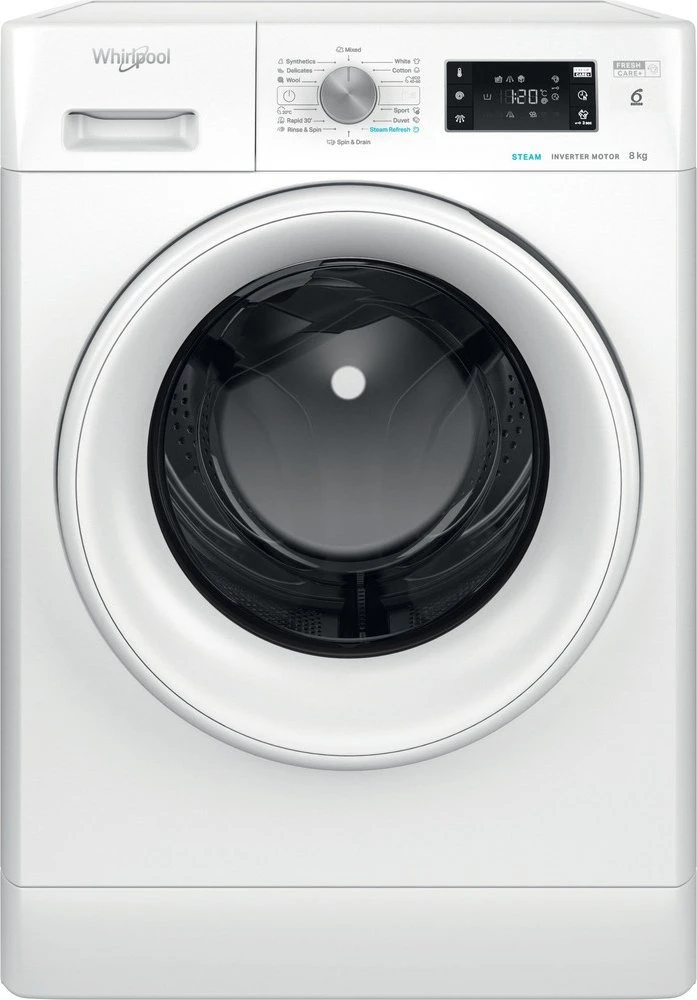 WHIRLPOOL Skalbimo mašina FFB 8258 WV EE, 8kg, 1200 rpm, Energy class B, Gylis 63 cm, Steam refresh