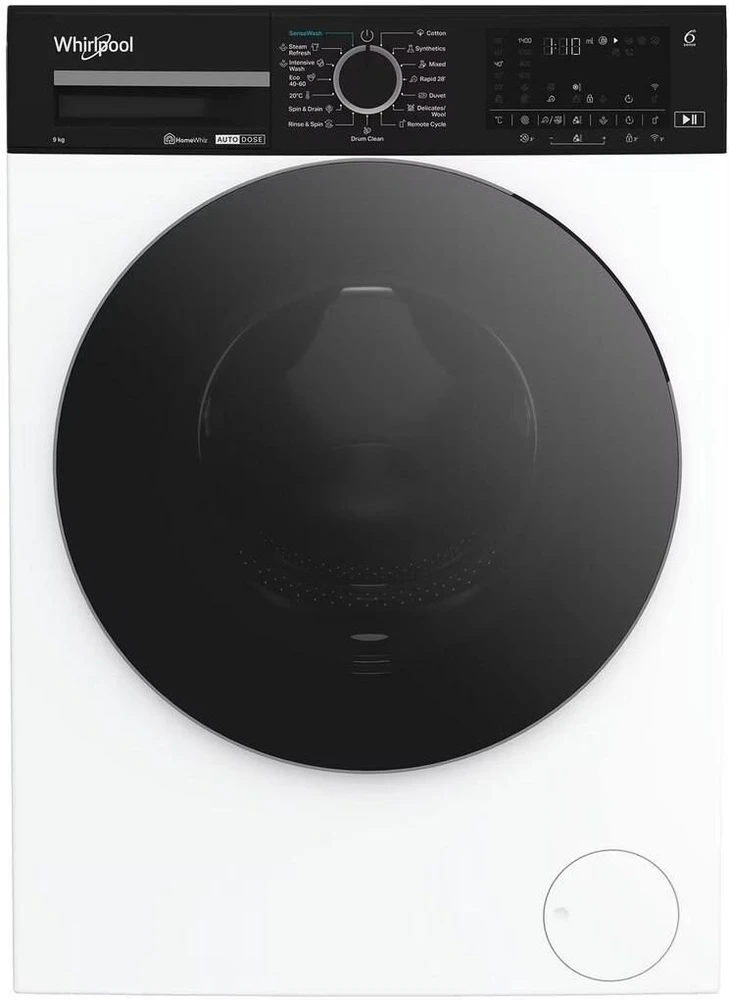 Whirlpool | Skalbimo mašina | WPM 911W ADS EE | Front loading | Energy efficiency class A | 1400 RPM | Skalbimo talpa 9kg | Gylis 58 cm | Plotis 60 cm | Ekranas | Digital | Steam function | Baltas