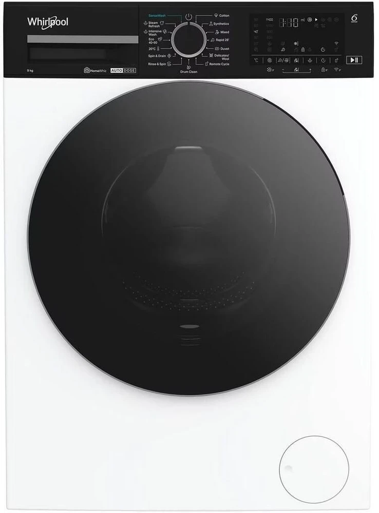 Whirlpool | Skalbimo mašina | WPM 97W ADS EE | Front loading | Energy efficiency class A | Skalbimo talpa 9kg | 1400 RPM | Gylis 58 cm | Plotis 60 cm | Digital | Steam function | Baltas