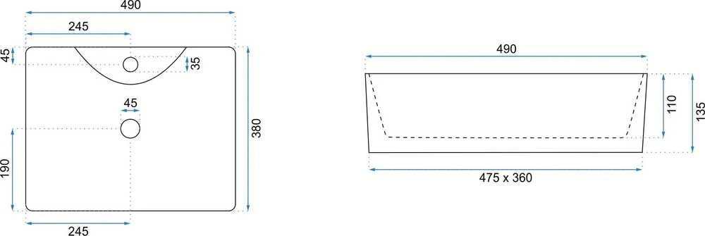 Rea Kelly stalviršio praustuvas 49cm baltas