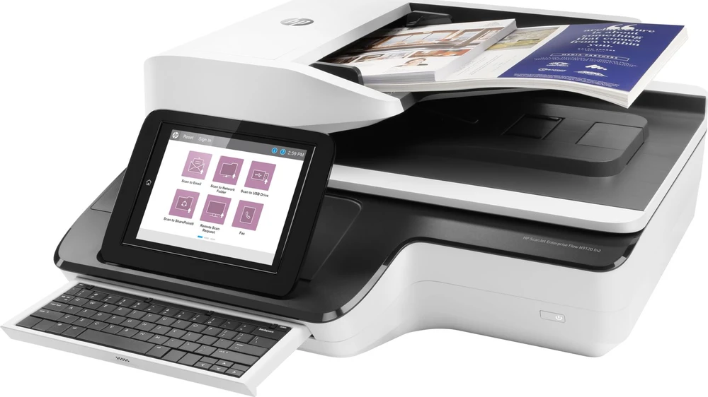 Skeneris Hewlett Packard (HP) „HP ScanJet Enterprise Flow N9120 fn2“ skaitytuvas / dokumentų darbo stotis – A3 spalvinis 600 dpi, plokščiasis / lapų tiektuvas, automatinis dokumentų tiektuvas, automatinis dvipusis skenavimas, OCR / nuskaitymas į tekstą, 120 psl./min., 20 000 puslapių per dieną
