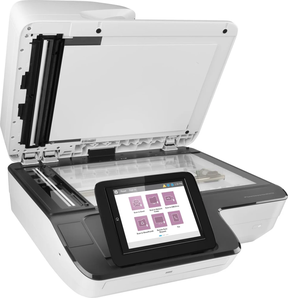 Skeneris Hewlett Packard (HP) „HP ScanJet Enterprise Flow N9120 fn2“ skaitytuvas / dokumentų darbo stotis – A3 spalvinis 600 dpi, plokščiasis / lapų tiektuvas, automatinis dokumentų tiektuvas, automatinis dvipusis skenavimas, OCR / nuskaitymas į tekstą, 120 psl./min., 20 000 puslapių per dieną