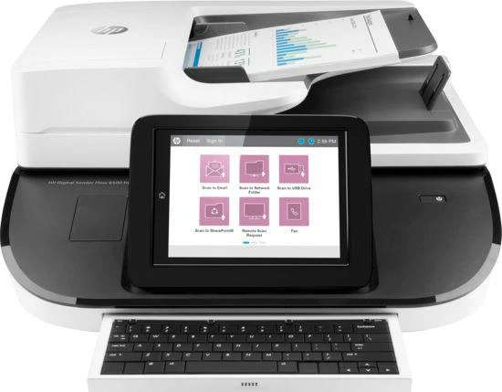 Skeneris Hewlett Packard (HP) HP Digital Sender Flow 8500 fn2 skaitytuvas / dokumentų darbo stotis – A3 spalvotas 600 dpi, plokščias / lapų tiekimo nuskaitymas, automatinis dokumentų tiektuvas, automatinis dvipusis, OCR / nuskaitymas į tekstą, 100 ppm, 10 000 puslapių per dieną