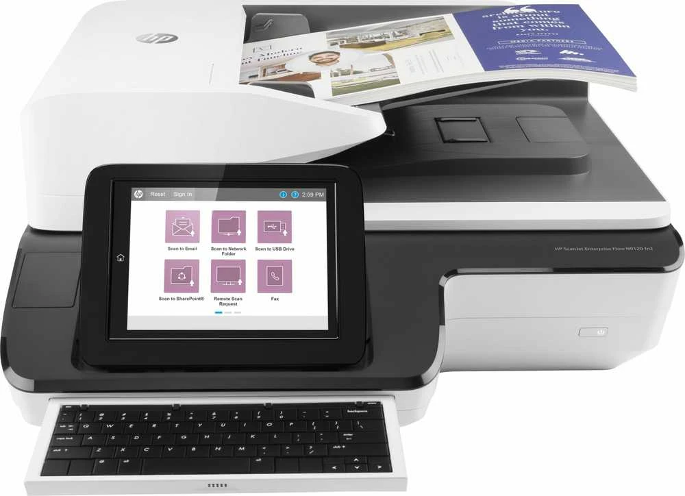 Skeneris Hewlett Packard (HP) „HP ScanJet Enterprise Flow N9120 fn2“ skaitytuvas / dokumentų darbo stotis – A3 spalvinis 600 dpi, plokščiasis / lapų tiektuvas, automatinis dokumentų tiektuvas, automatinis dvipusis skenavimas, OCR / nuskaitymas į tekstą, 120 psl./min., 20 000 puslapių per dieną