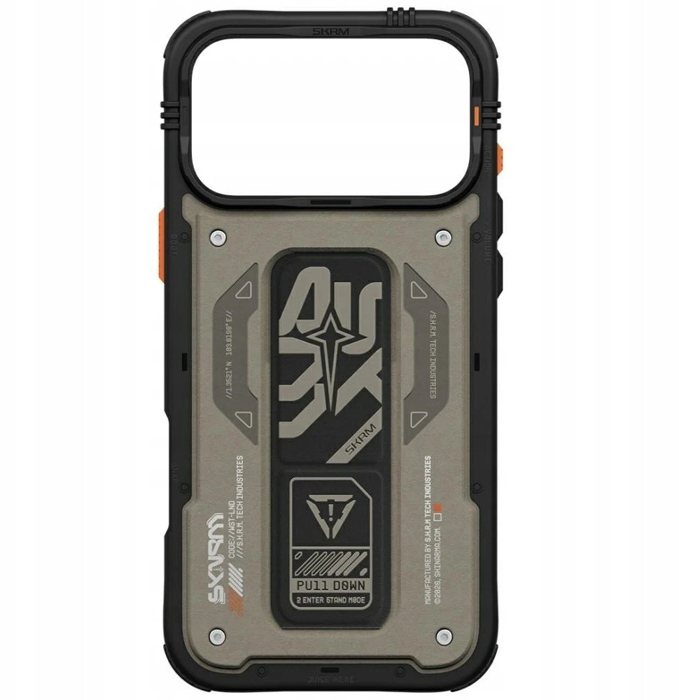 Dėklas Skinarma Aegis skirtas Apple iPhone 17 Pro Max Magnetic Charging + Grip Stand pilkos spalvos