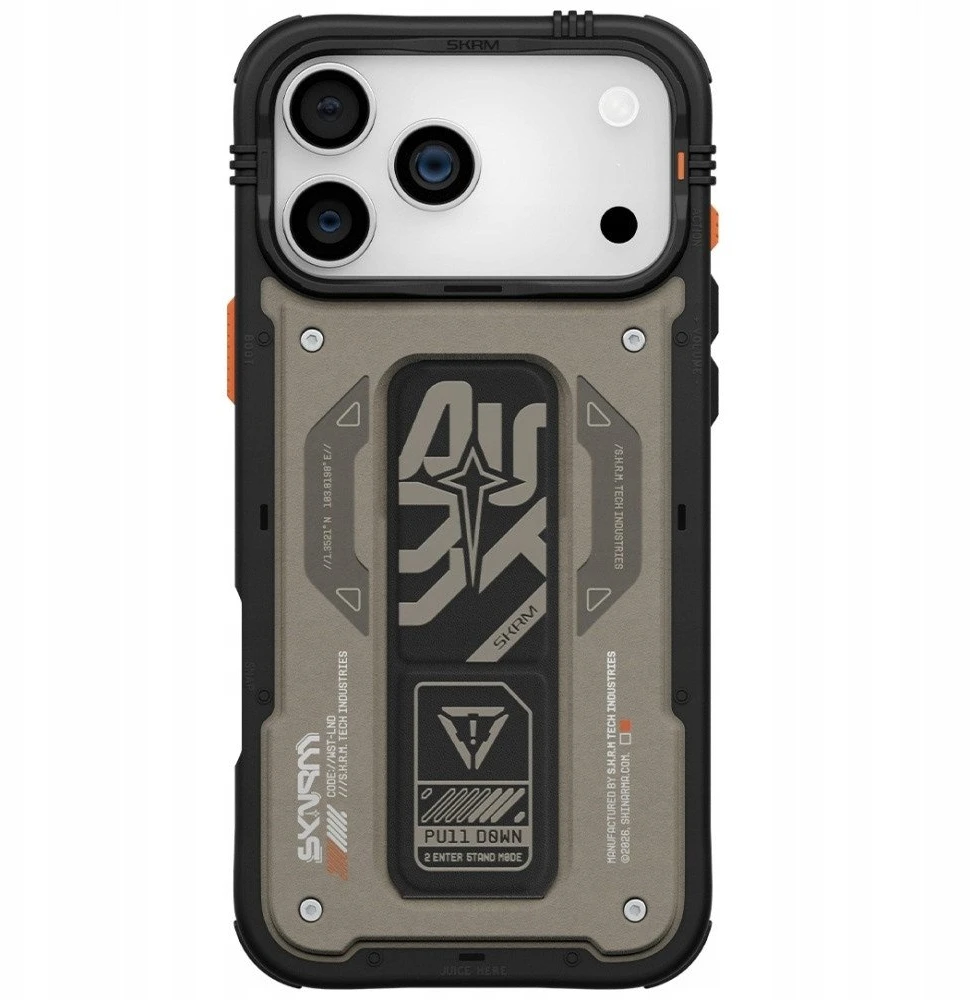 Dėklas Skinarma Aegis skirtas Apple iPhone 17 Pro Max Magnetic Charging + Grip Stand pilkos spalvos