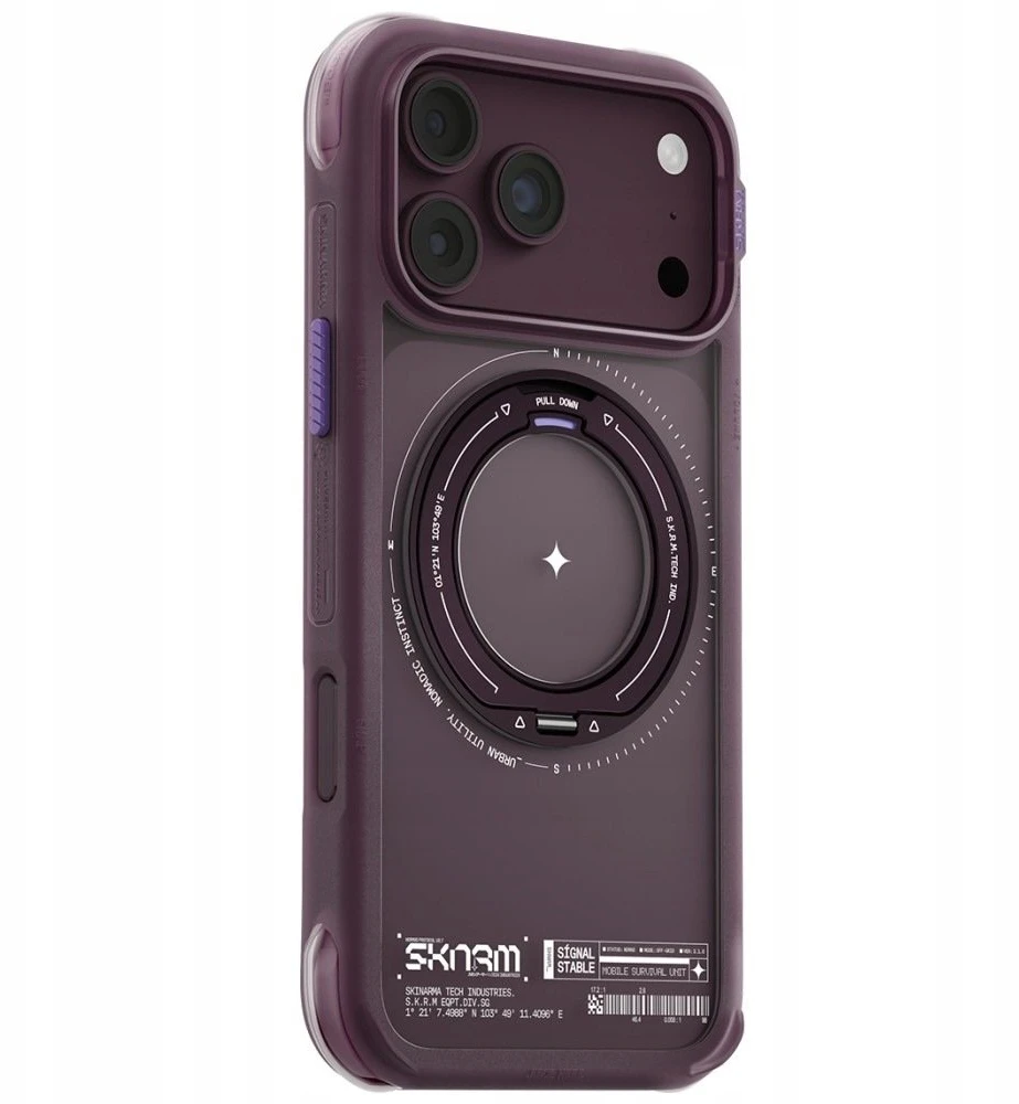 Dėklas Skinarma Atlas MagSafe + Rotating Kick Stand do iPhone 18 Pro Max / 17 Pro Max bordo spalvos