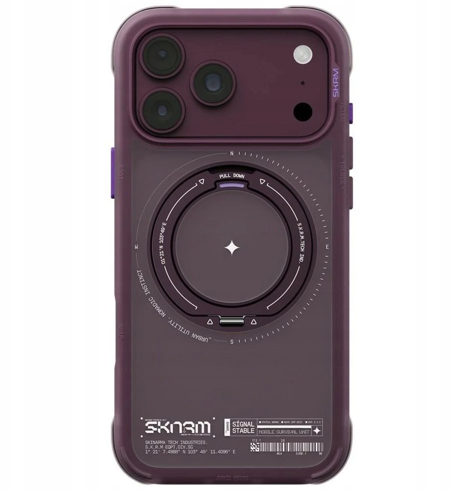 Dėklas Skinarma Atlas MagSafe + Rotating Kick Stand do iPhone 18 Pro Max / 17 Pro Max bordo spalvos