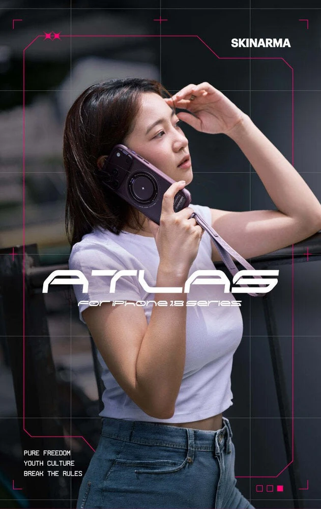 Dėklas Skinarma Atlas MagSafe + besisukantis stovas, skirtas iPhone 18 Pro / 17 Pro, bordo spalvos