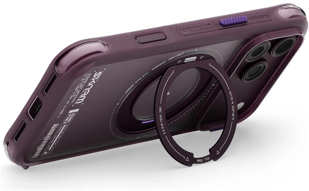 Dėklas Skinarma Atlas MagSafe + Rotating Kick Stand do iPhone 18 Pro Max / 17 Pro Max bordo spalvos
