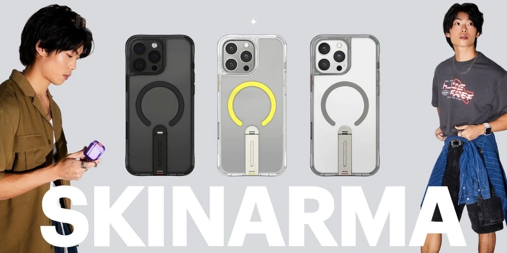 Dėklas Skinarma Helix Apple iPhone 16 Pro Magnetic Charging 360 Rotating Stand juodos spalvos