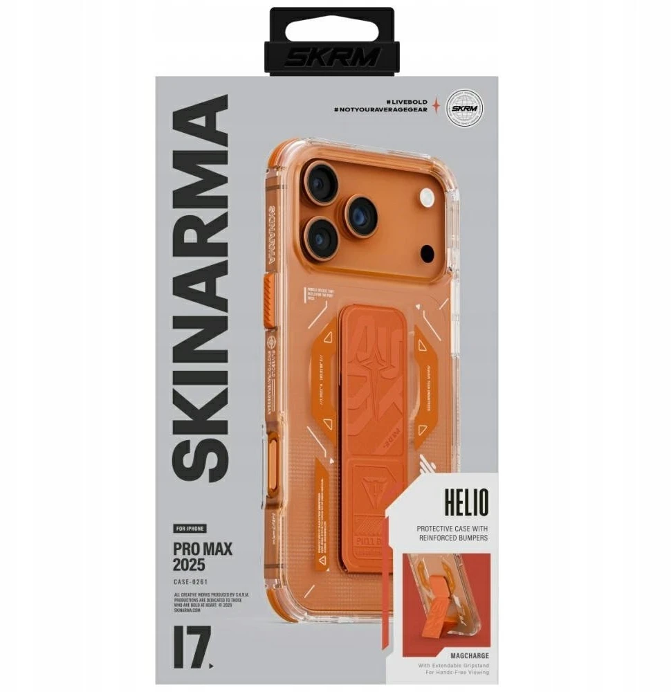 Skinarma Helio dėklas skirtas Apple iPhone 17 Pro Max Magnetic Charging + Grip Stand Oranžinis