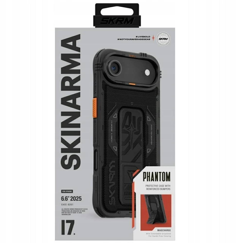 Skinarma Phantom dėklas skirtas Apple iPhone Air Magnetic Charging + Grip Stand juodos spalvos