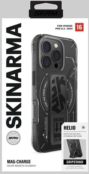 Skinarma dėklas Helio Apple iPhone 16 Pro 6.3″ Magnetic Charging + Grip Stand juodos spalvos
